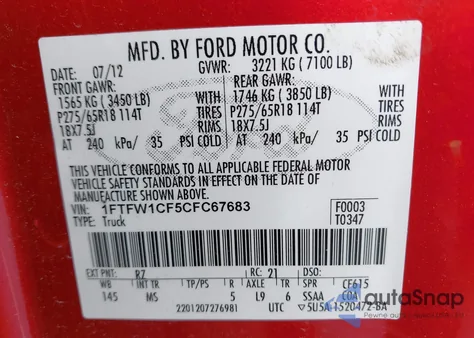 2012 Ford F-150 Xlt z USA, uszkodzony, nr VIN 1FTFW1CF5CFC67683